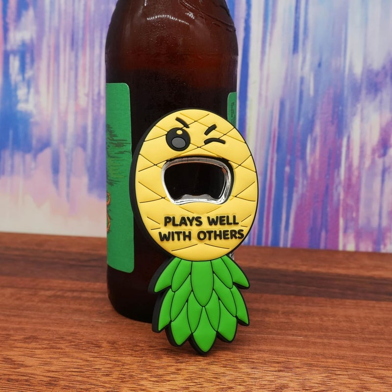 GOOFBALLS Funny Magnetic Bottle Opener – Beer Opener with Hilarious Saying – Strong Magnet for Fridge or Man Cave – Great Gag Gift for Beer Lovers, Dads, Friends - Upside Down Pineapple - Image 4